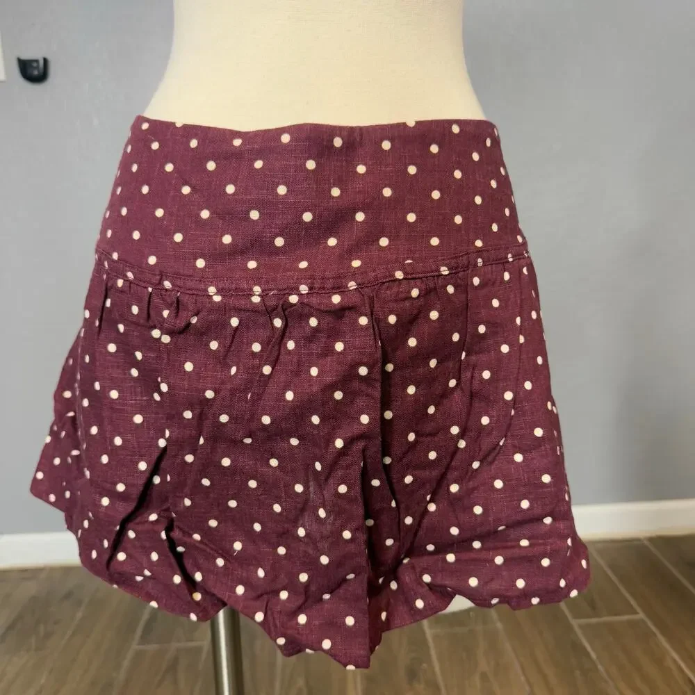 Princess Polly Tovie Frill Linen Blend Skort Plum Polka, US 12